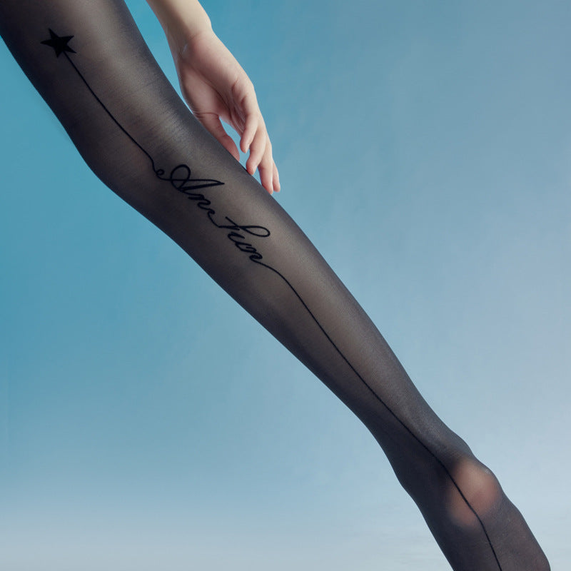 Tattoo Style English Letters Sexy Hosiery